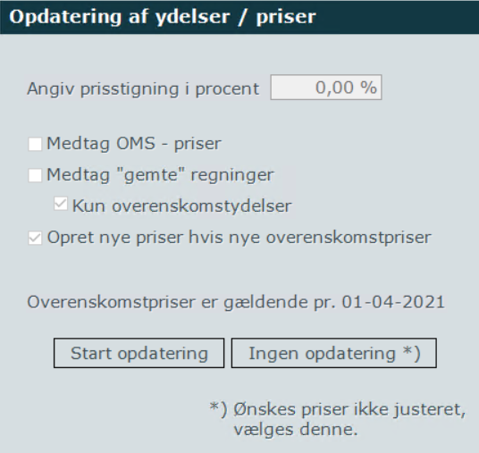 Ydelser opdatering