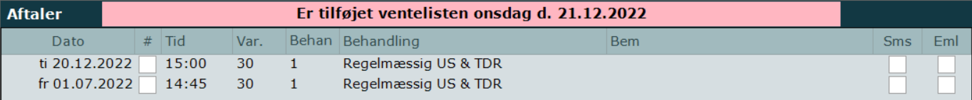 venteliste tiløjet i journalen